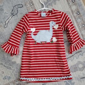Bailey Boys Girls Dinosaur Heart Red Striped Dress sz2-3y